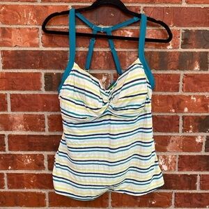 Title Nine Womens 38D Blue Green Stripe Racerback Strappy Swim Tankini